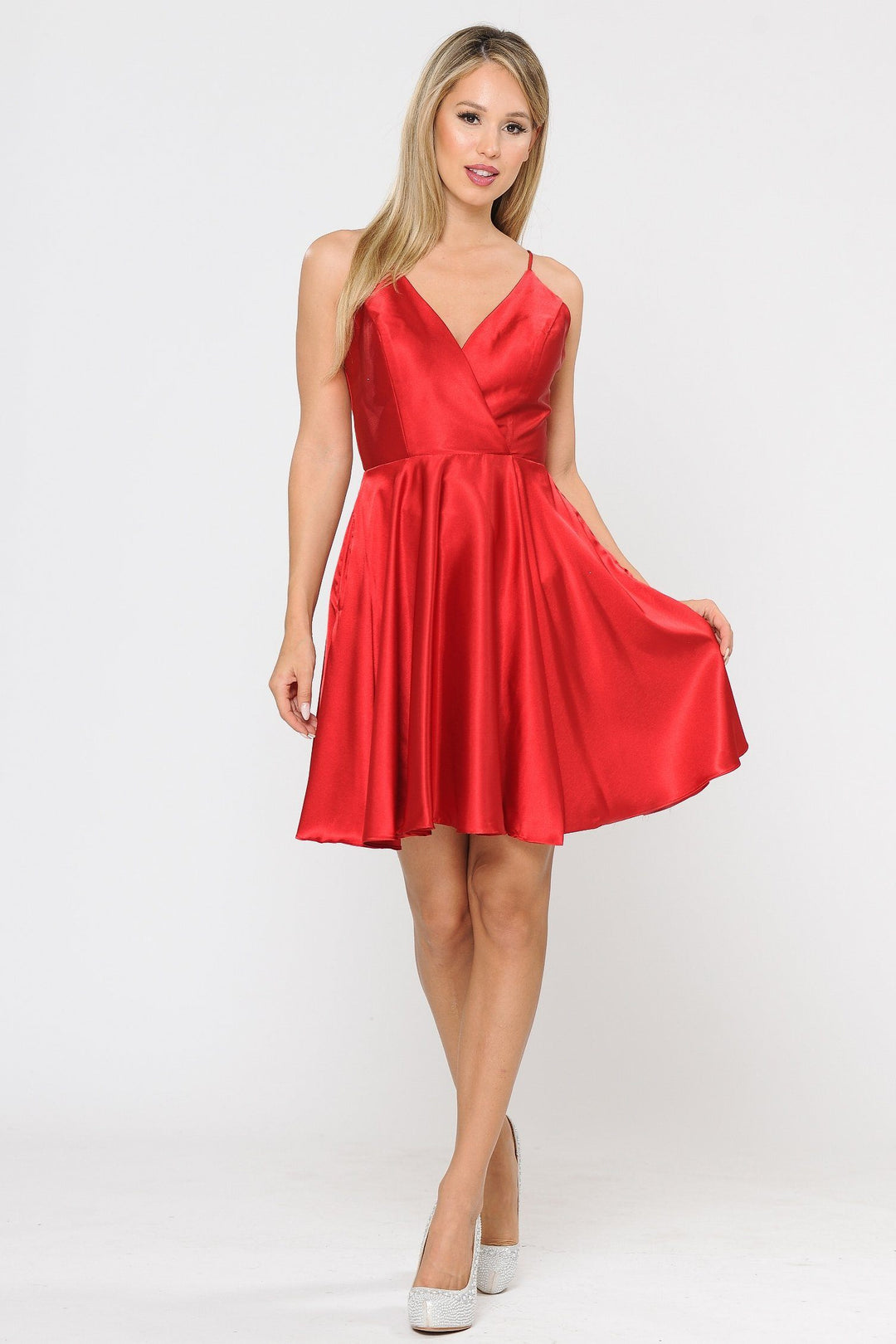 Short V-Neck Wrap Dress with Shorts by Poly USA 8544