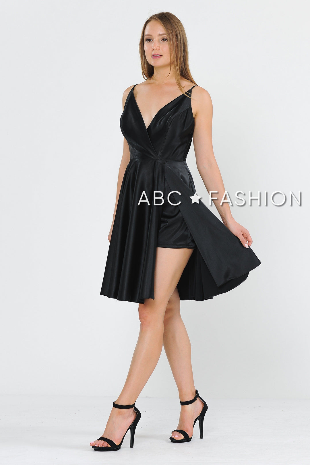 Short V-Neck Wrap Dress with Shorts by Poly USA 8544-Short Cocktail Dresses-ABC Fashion
