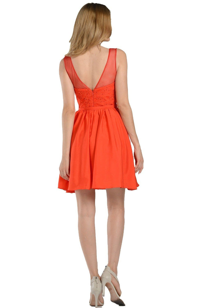 Short White Dress with Illusion Lace Bodice by Poly USA-Short Cocktail Dresses-ABC Fashion