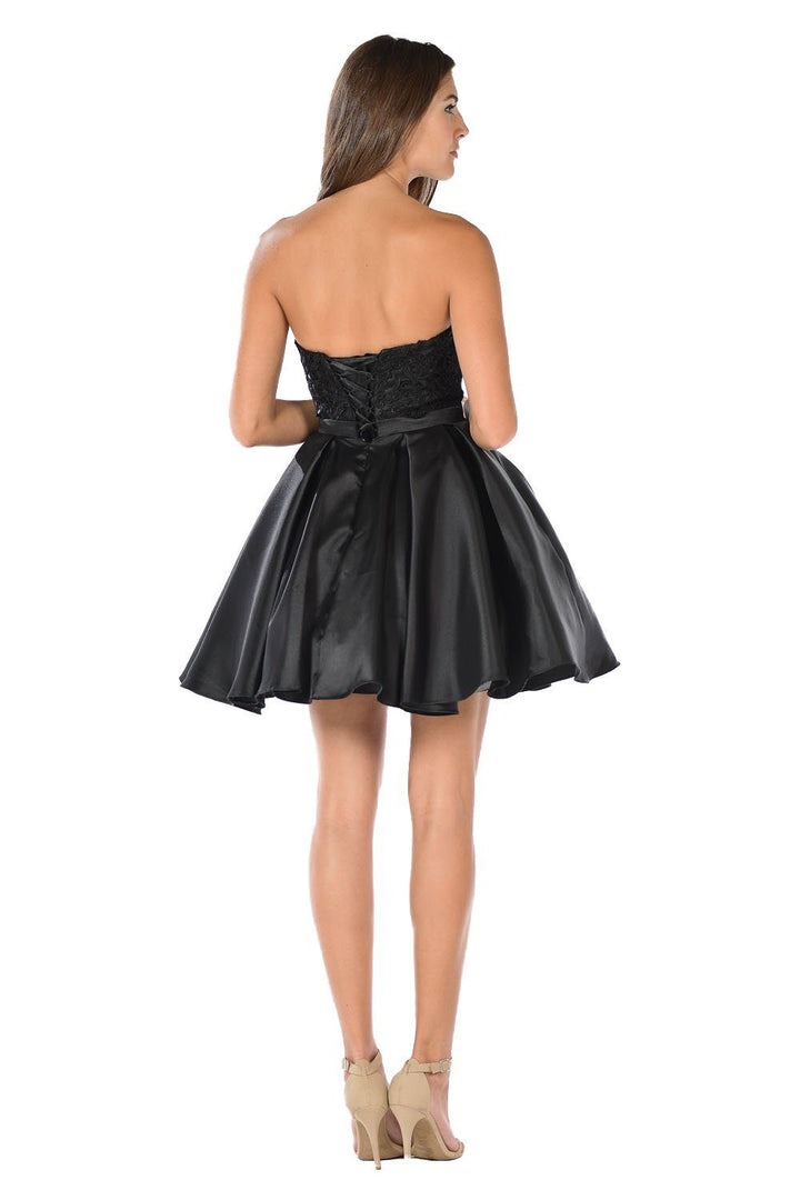 Short White Strapless Dress with Lace Bodice by Poly USA-Short Cocktail Dresses-ABC Fashion