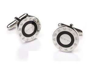 Silver and Black Cufflinks with Gentry Engraving-Men's Cufflinks-ABC Fashion