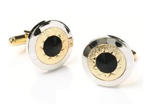 Silver and Gold Cufflinks with Black Stone-Men's Cufflinks-ABC Fashion