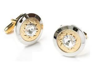 Silver and Gold Cufflinks with Clear Crystal-Men's Cufflinks-ABC Fashion