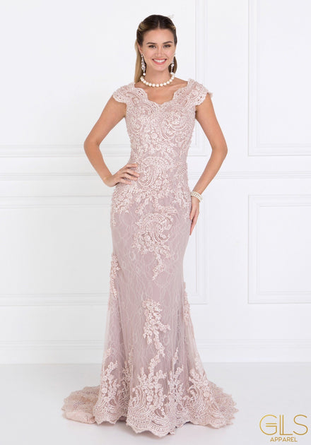 Silver Cap Sleeve Lace Mermaid Gown by Elizabeth K GL1540 – ABC Fashion