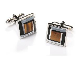 Silver Cufflinks with Amber Stone-Men's Cufflinks-ABC Fashion