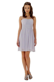 Silver Short Sleeveless Illusion Dress with Bow by Poly USA-Short Cocktail Dresses-ABC Fashion