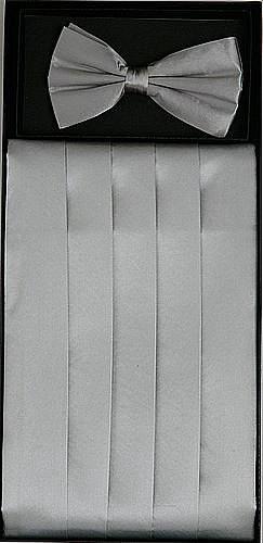 Silver Silk Satin Cummerbund and Bow Tie Set-Men's Cummerbund-ABC Fashion