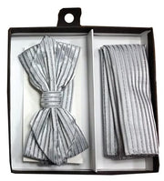 Silver Striped Bow Tie with Pocket Square (Pointed Tip)-Men's Bow Ties-ABC Fashion