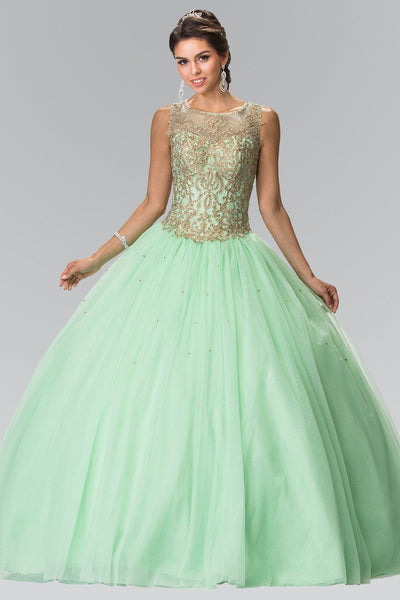 Sleeveless Ballgown with Gold Embroidery by Elizabeth K GL2207-Quinceanera Dresses-ABC Fashion