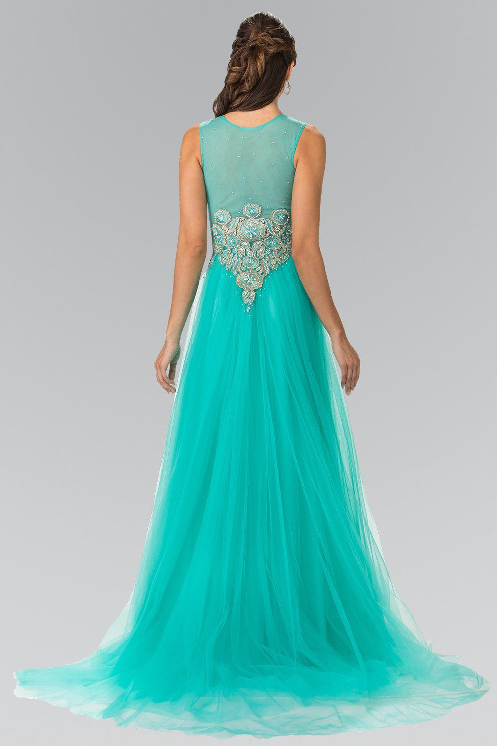 Sleeveless Bead Embroidered Illusion Dress by Elizabeth K GL2317-Long Formal Dresses-ABC Fashion