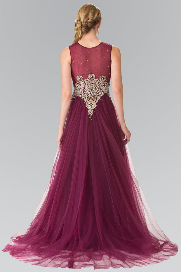 Sleeveless Bead Embroidered Illusion Dress by Elizabeth K GL2317-Long Formal Dresses-ABC Fashion