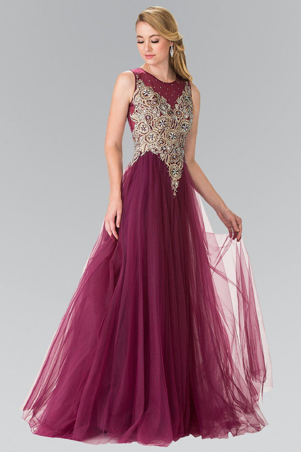 Sleeveless Bead Embroidered Illusion Dress by Elizabeth K GL2317-Long Formal Dresses-ABC Fashion