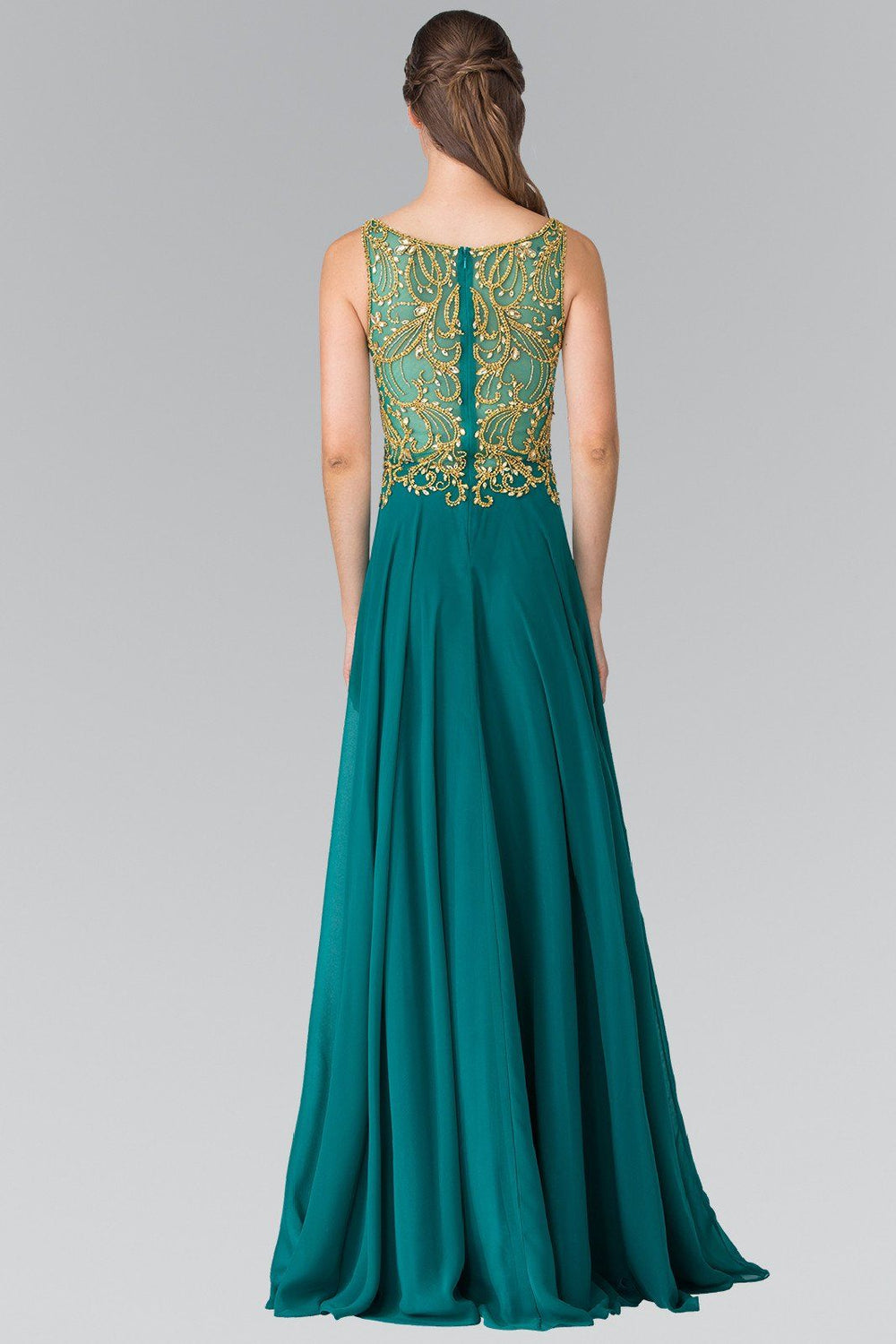 Sleeveless Beaded Dress with Illusion Back by Elizabeth K GL2274-Long Formal Dresses-ABC Fashion