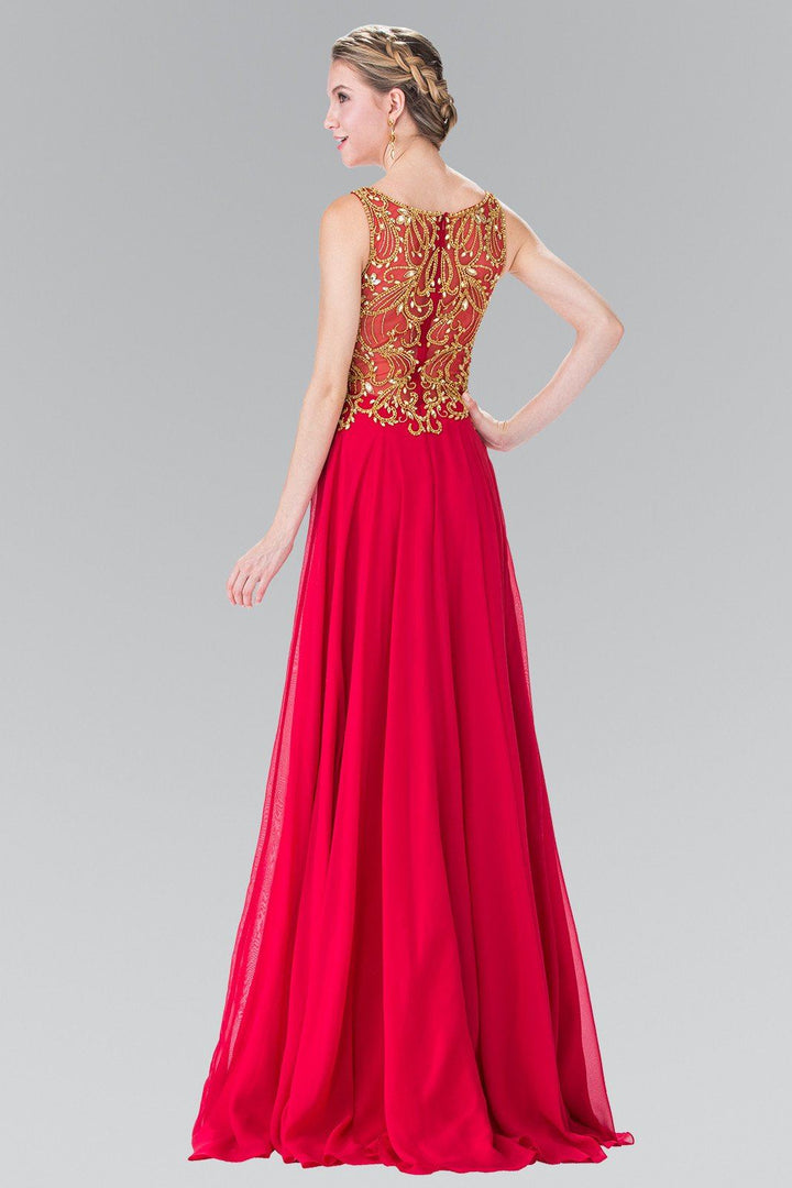 Sleeveless Beaded Dress with Illusion Back by Elizabeth K GL2274-Long Formal Dresses-ABC Fashion