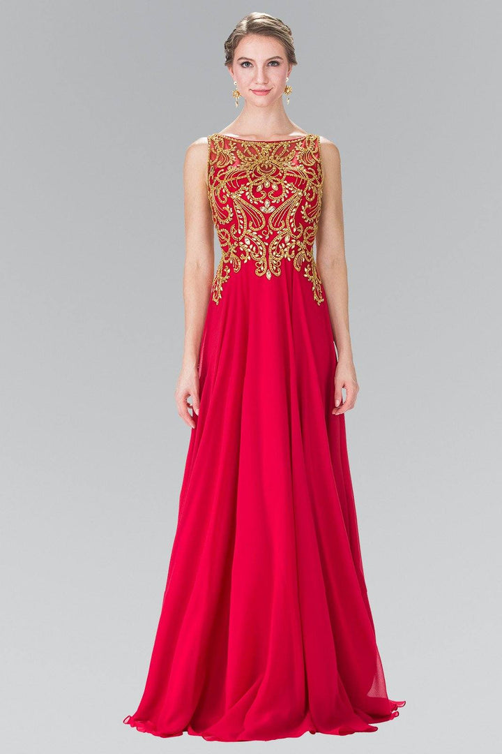 Sleeveless Beaded Dress with Illusion Back by Elizabeth K GL2274-Long Formal Dresses-ABC Fashion