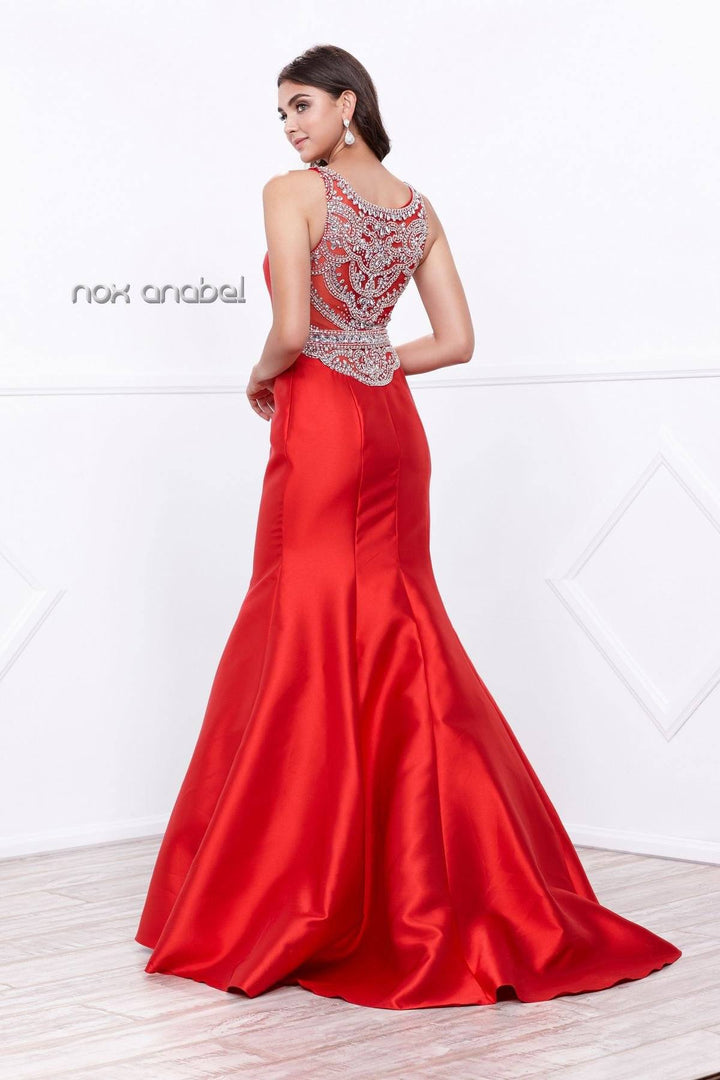 Sleeveless Beaded Mermaid Dress by Nox Anabel 8299-Long Formal Dresses-ABC Fashion