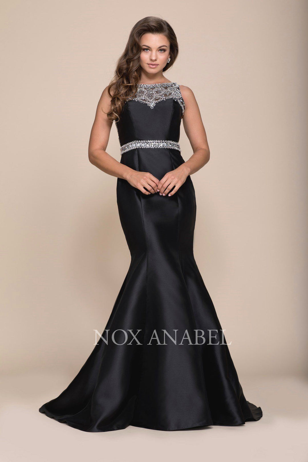 Sleeveless Beaded Mermaid Dress by Nox Anabel 8299-Long Formal Dresses-ABC Fashion