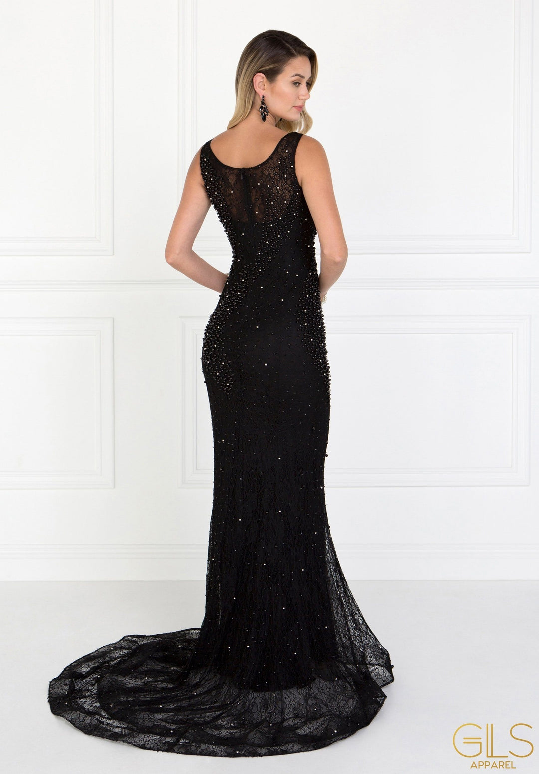 Sleeveless Black Lace Mermaid Gown by Elizabeth K GL1544-Long Formal Dresses-ABC Fashion
