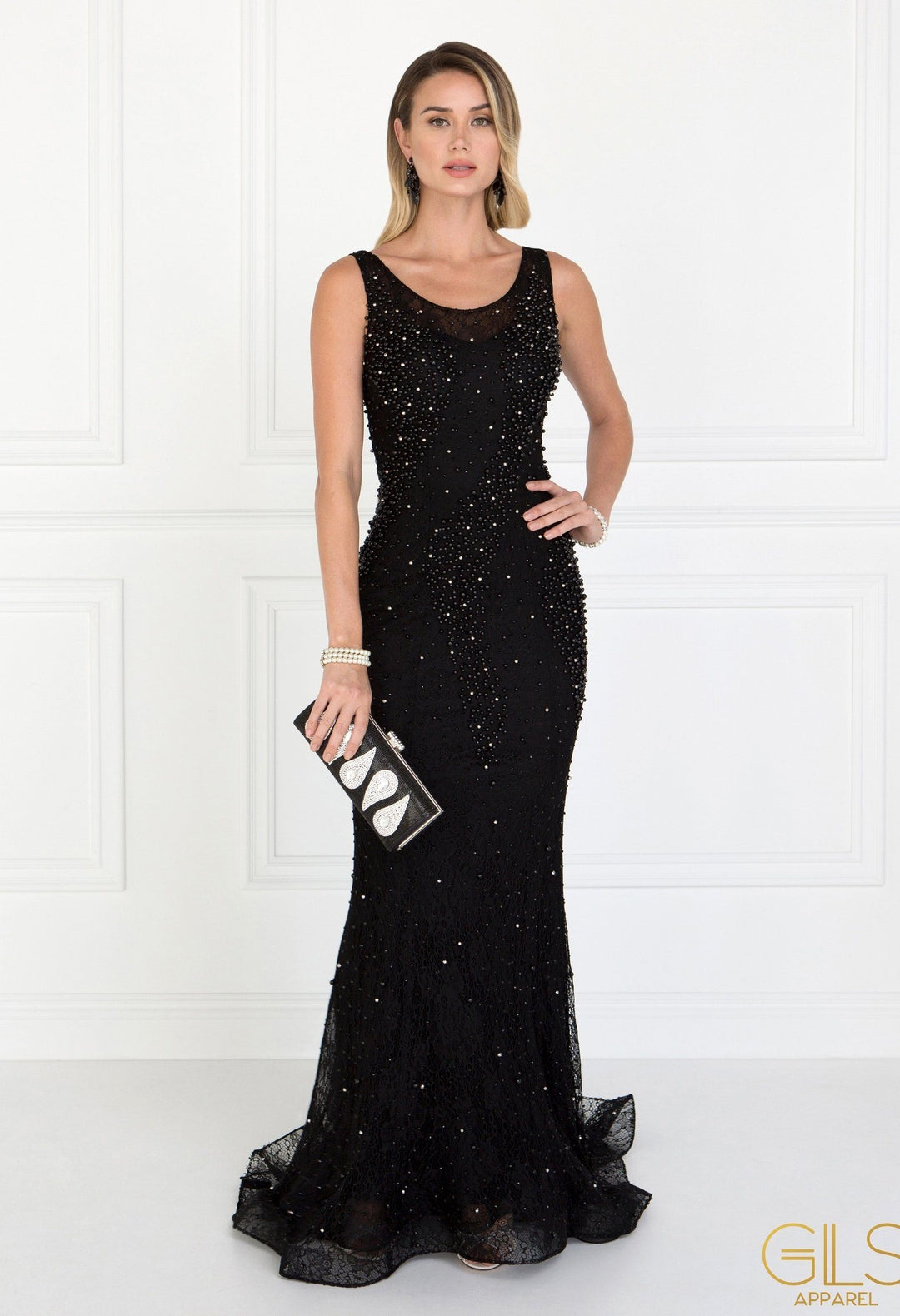 Sleeveless Black Lace Mermaid Gown by Elizabeth K GL1544-Long Formal Dresses-ABC Fashion