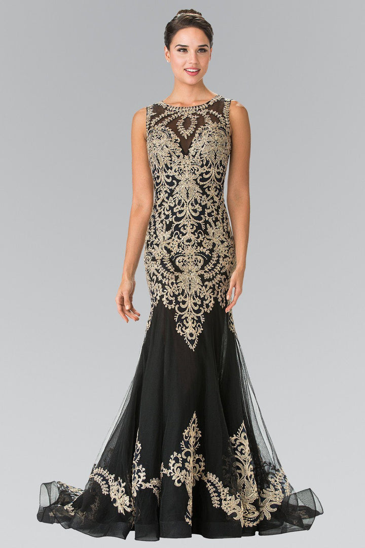 Sleeveless Embroidered Dress with Small Train by Elizabeth K GL2307-Long Formal Dresses-ABC Fashion