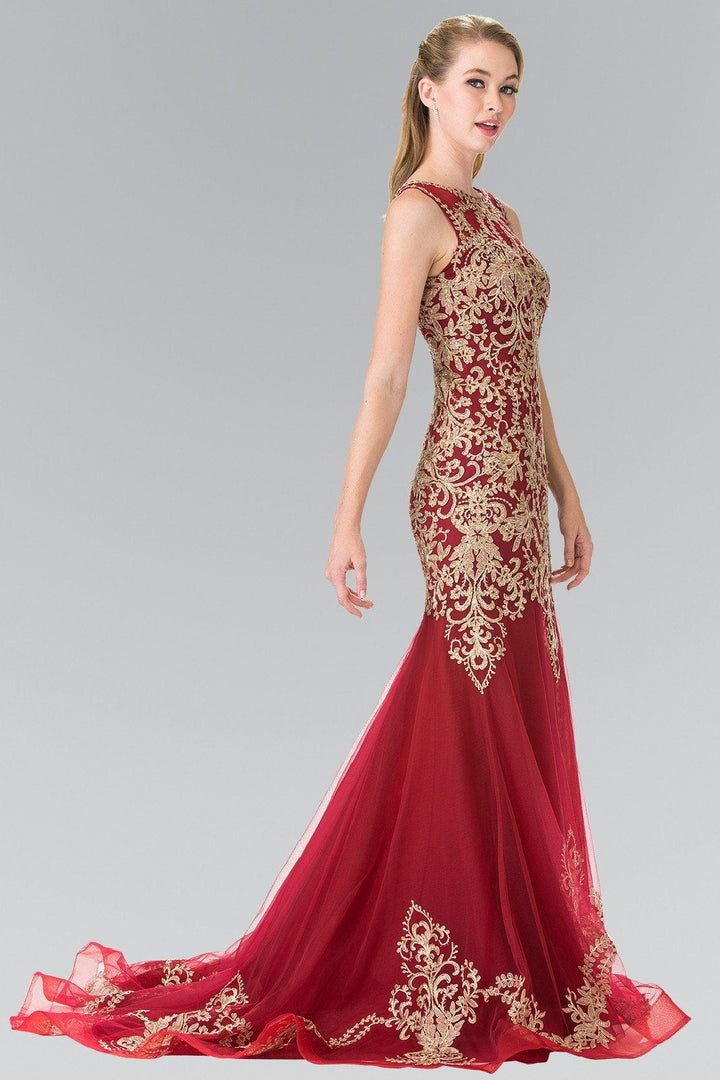 Sleeveless Embroidered Dress with Small Train by Elizabeth K GL2307-Long Formal Dresses-ABC Fashion