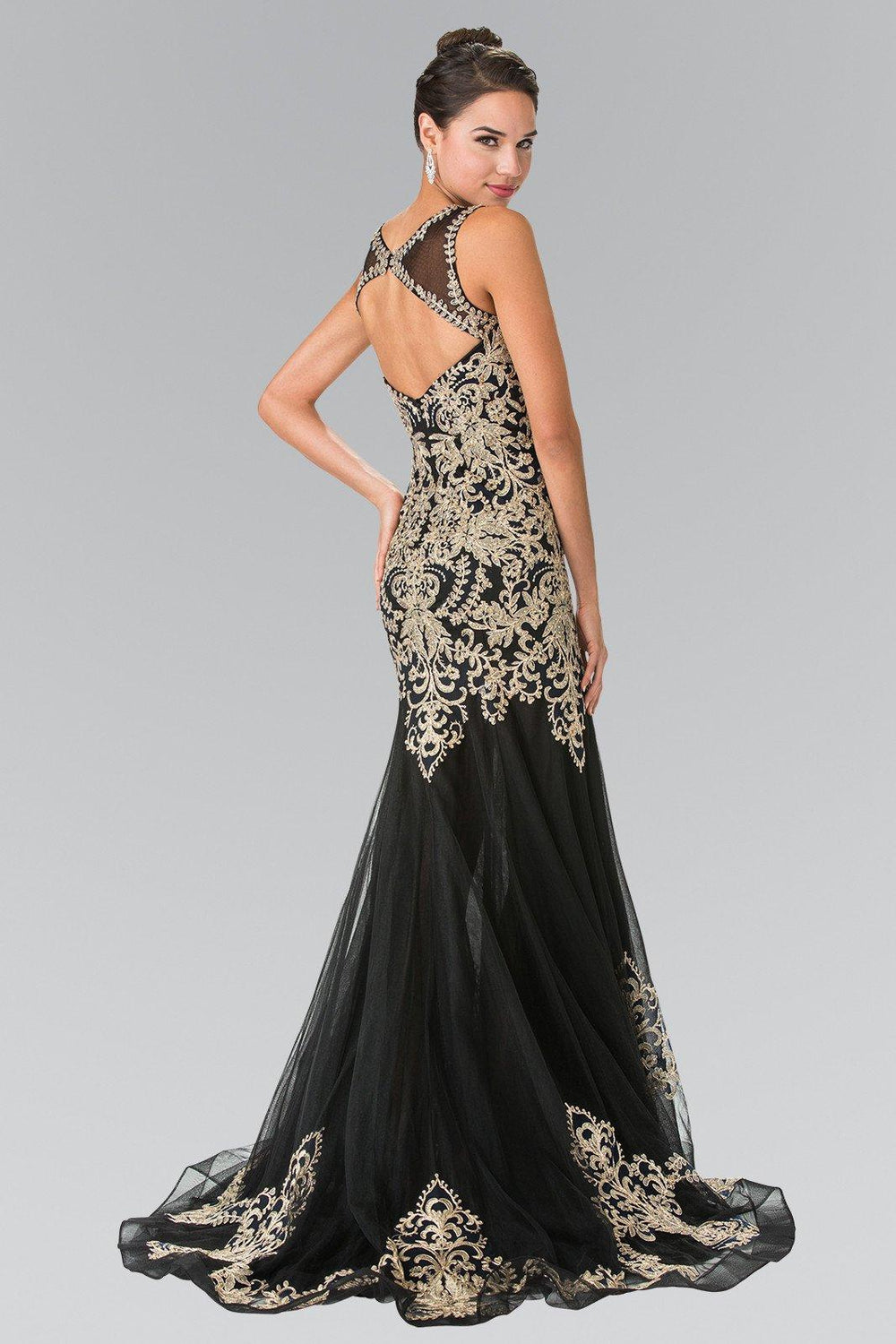 Sleeveless Embroidered Dress with Small Train by Elizabeth K GL2307-Long Formal Dresses-ABC Fashion