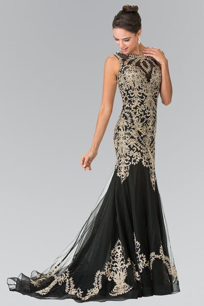 Sleeveless Embroidered Dress with Small Train by Elizabeth K GL2307-Long Formal Dresses-ABC Fashion