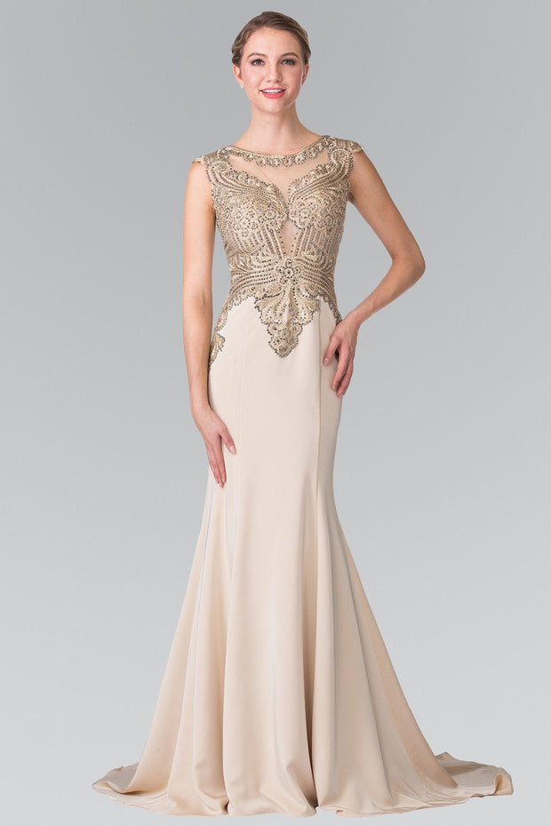 Sleeveless Embroidered Illusion Gown by Elizabeth K GL1461-Long Formal Dresses-ABC Fashion
