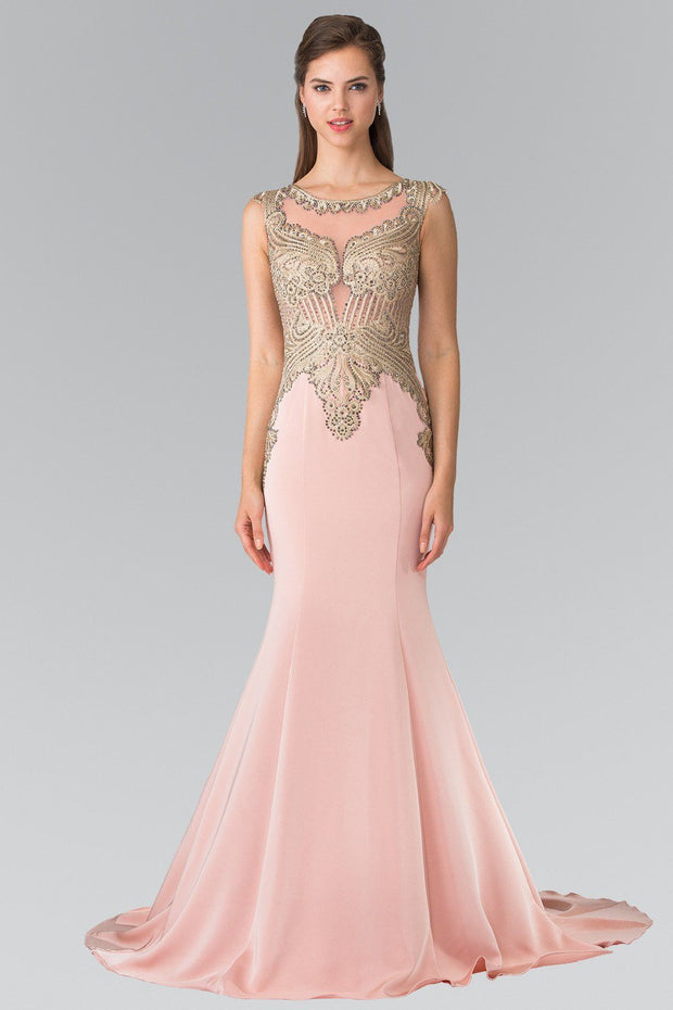 Sleeveless Embroidered Illusion Gown by Elizabeth K GL1461-Long Formal Dresses-ABC Fashion