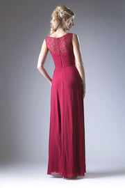 Sleeveless Evening Dress with Lace Bodice by Cinderella Divine CD925-Long Formal Dresses-ABC Fashion