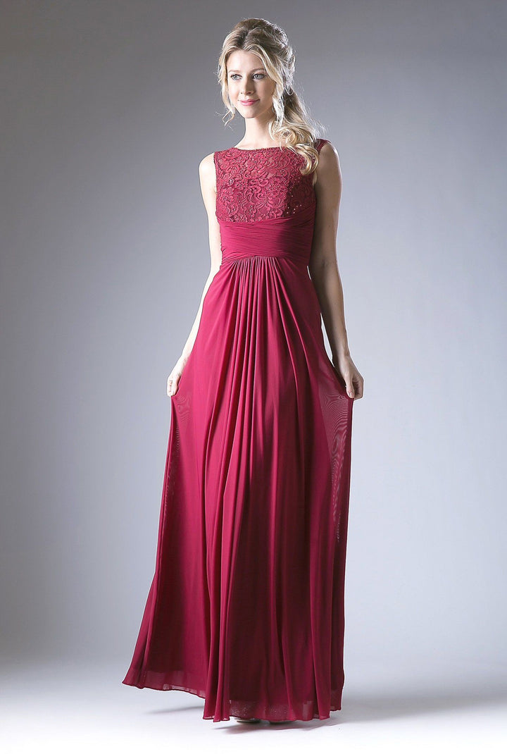 Sleeveless Evening Dress with Lace Bodice by Cinderella Divine CD925-Long Formal Dresses-ABC Fashion