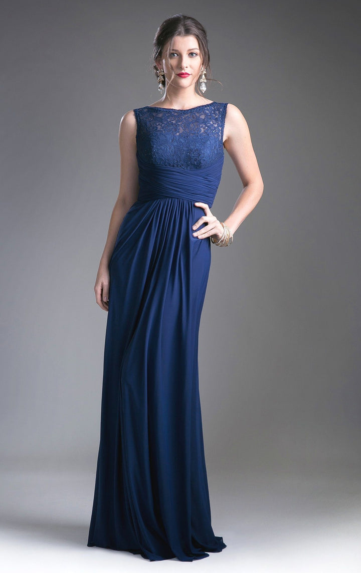 Sleeveless Evening Dress with Lace Bodice by Cinderella Divine CD925-Long Formal Dresses-ABC Fashion