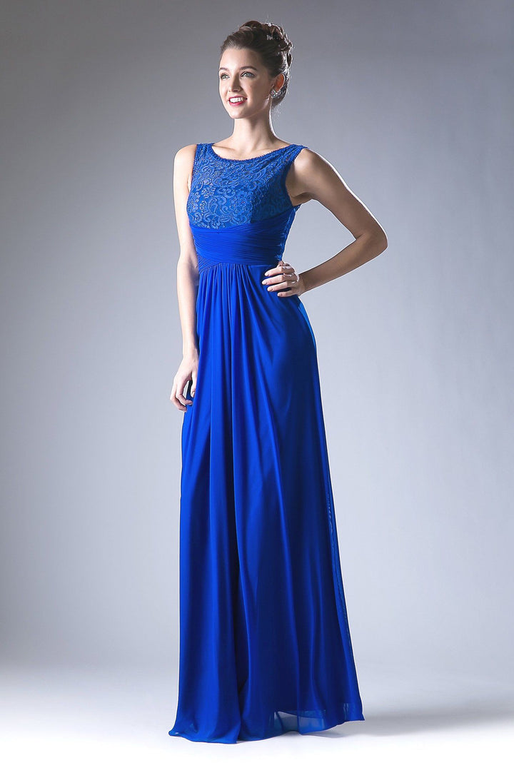 Sleeveless Evening Dress with Lace Bodice by Cinderella Divine CD925-Long Formal Dresses-ABC Fashion