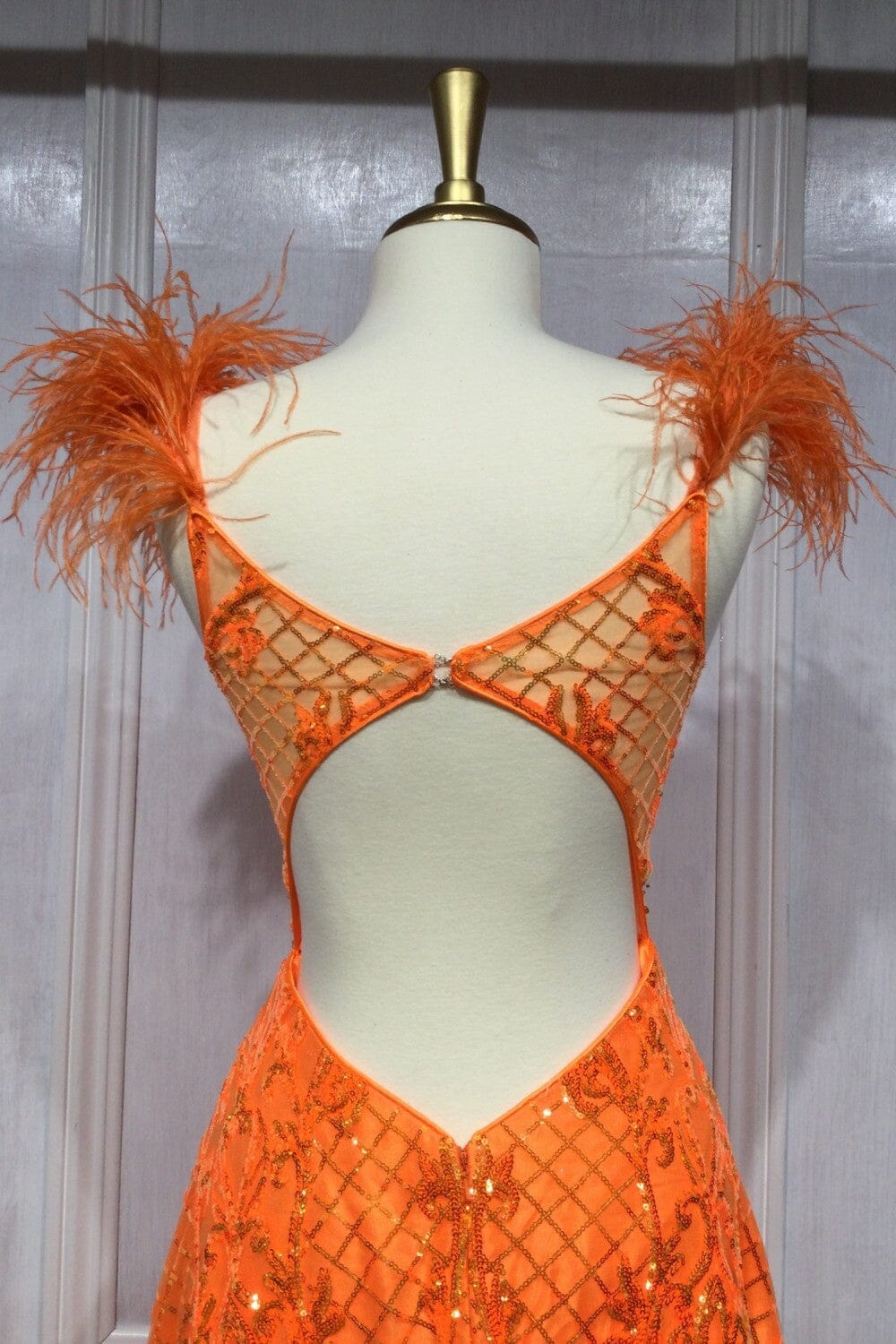 orange feather dress Neon Ball Gown With Feathers 2 / Neon Orange not industrial Bedazzled Beaded Orange Feather African