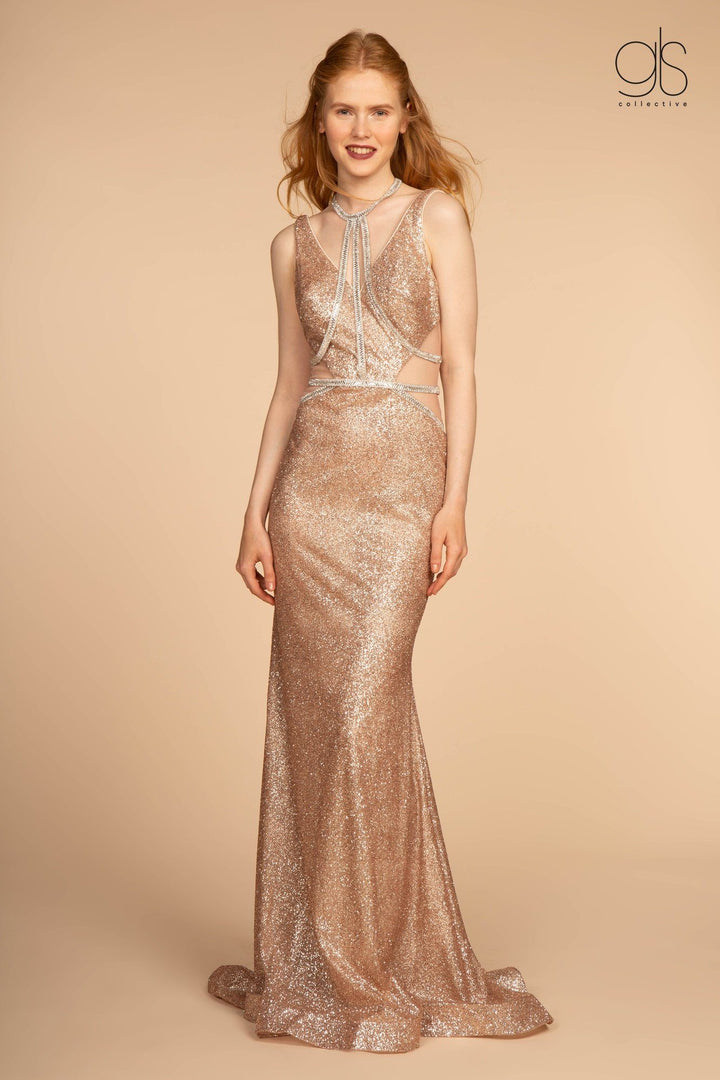 Sleeveless Glitter Mermaid Dress with Jeweled Straps by Elizabeth K GL2509-Long Formal Dresses-ABC Fashion