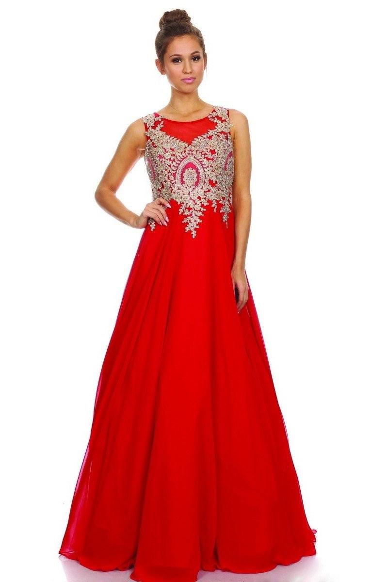Sleeveless Illusion Dress with Appliques by Nox Anabel 8255-Long Formal Dresses-ABC Fashion