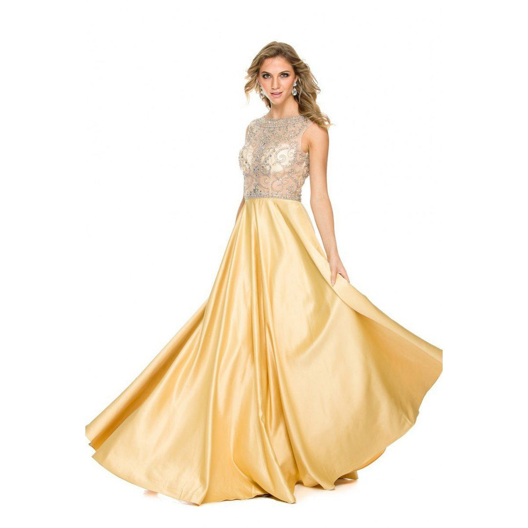 Sleeveless Illusion Dress with Beaded Embroidery by Nox Anabel 8172-Long Formal Dresses-ABC Fashion