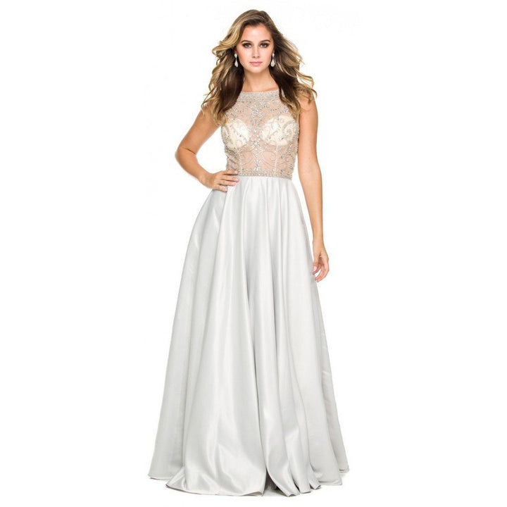 Sleeveless Illusion Dress with Beaded Embroidery by Nox Anabel 8172-Long Formal Dresses-ABC Fashion