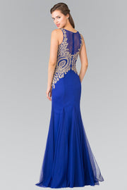 Sleeveless Illusion Dress with Lace Applique by Elizabeth K GL2283-Long Formal Dresses-ABC Fashion