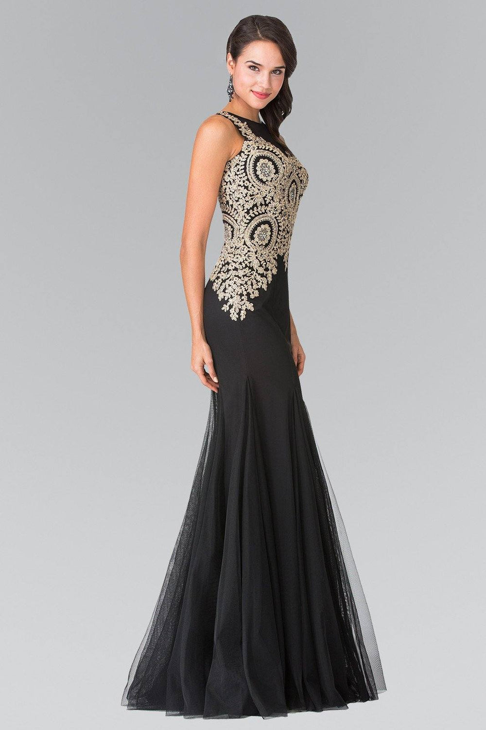 Sleeveless Illusion Dress with Lace Applique by Elizabeth K GL2283-Long Formal Dresses-ABC Fashion