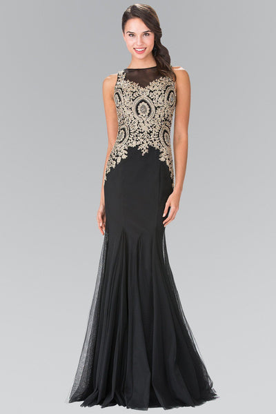 Sleeveless Illusion Dress with Lace Applique by Elizabeth K GL2283-Long Formal Dresses-ABC Fashion