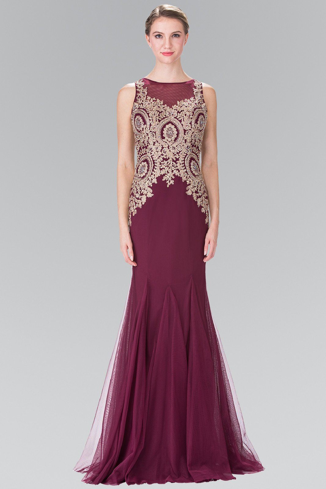 Sleeveless Illusion Dress with Lace Applique by Elizabeth K GL2283-Long Formal Dresses-ABC Fashion