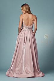 Sleeveless Iridescent A-line Gown by Nox Anabel E1004