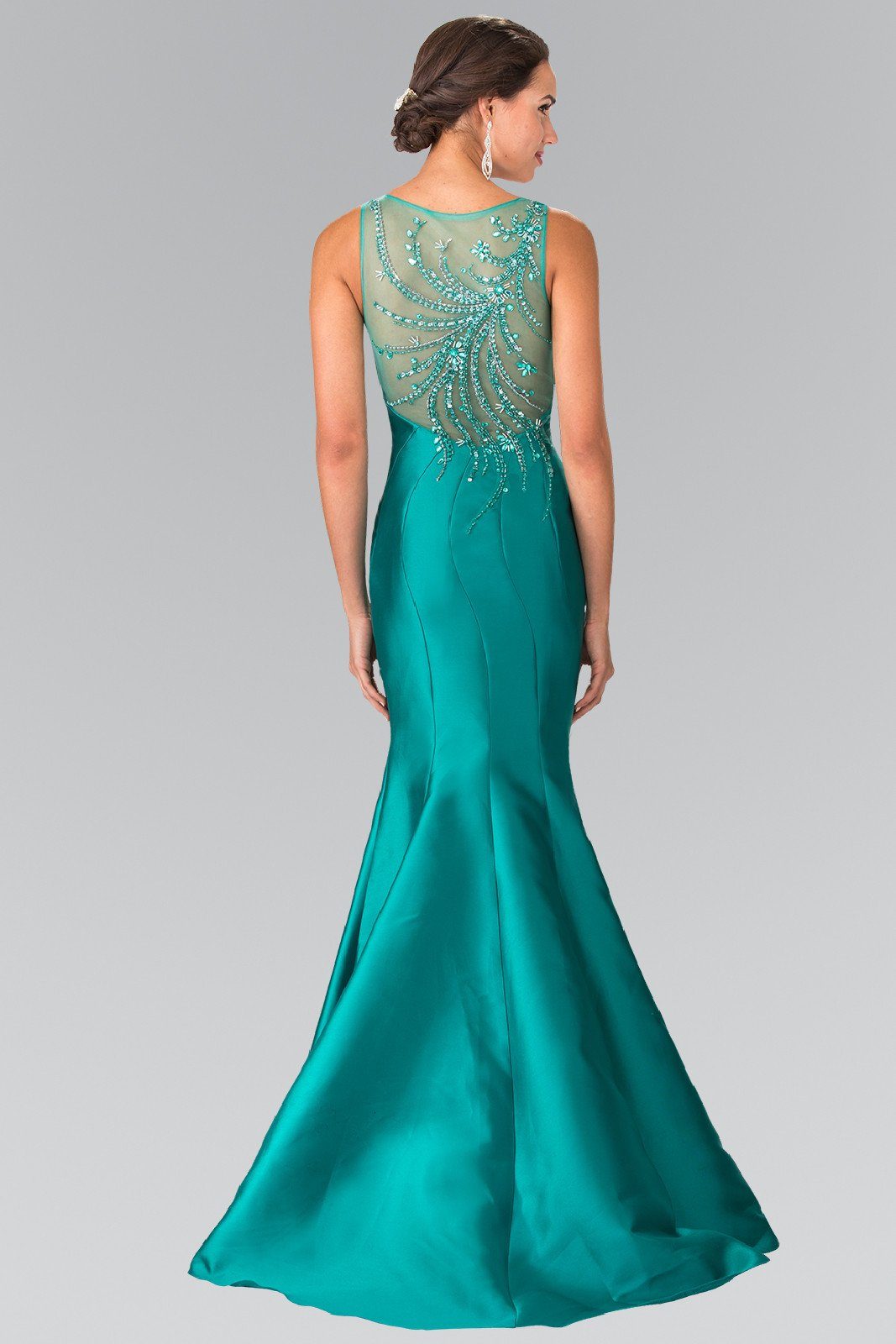 Sleeveless Mermaid Dress with Sheer Beaded Back by Elizabeth K GL2212-Long Formal Dresses-ABC Fashion