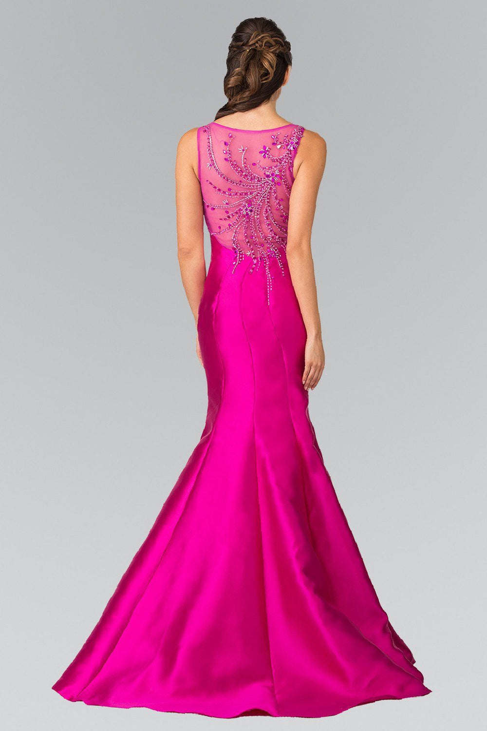 Sleeveless Mermaid Dress with Sheer Beaded Back by Elizabeth K GL2212-Long Formal Dresses-ABC Fashion