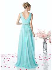 Sleeveless Pleated Evening Dress with Belt by Cinderella Divine W0014-Long Formal Dresses-ABC Fashion