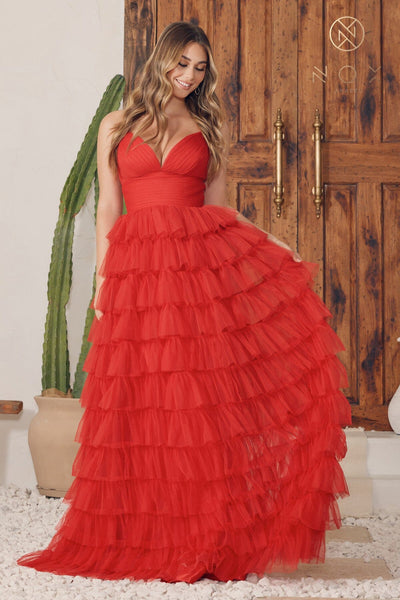 Sleeveless Ruffled Tulle Gown by Nox Anabel R1240