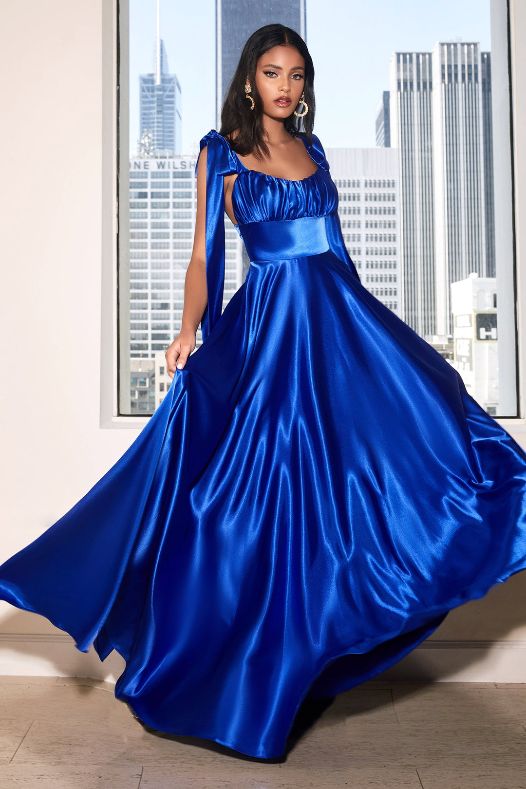 Sleeveless Satin Gown by Cinderella Divine 7490 Sleeveless Satin Gown by Cinderella Divine 7490