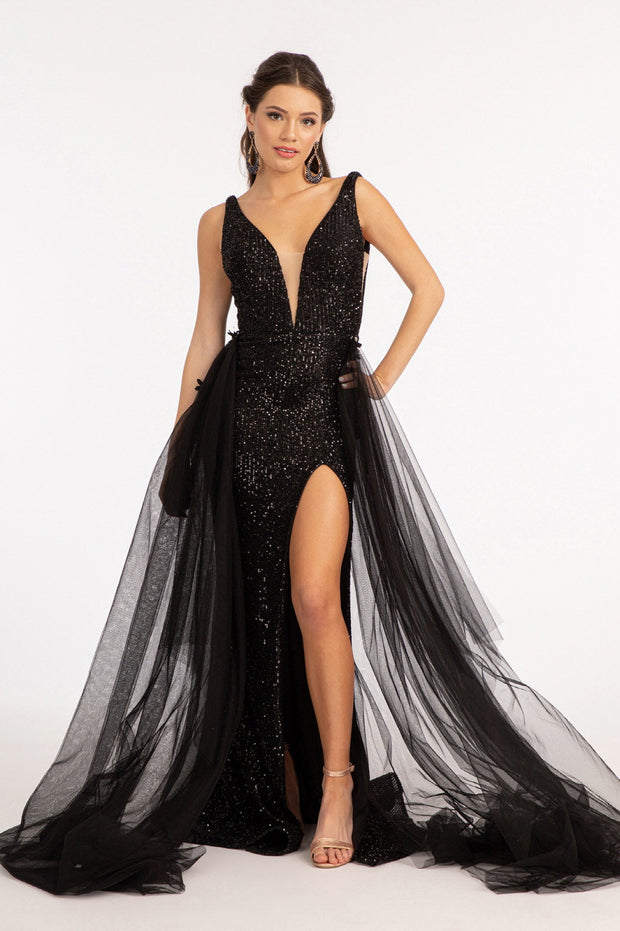 Sleeveless Sequin Overskirt Gown by Elizabeth K GL3057