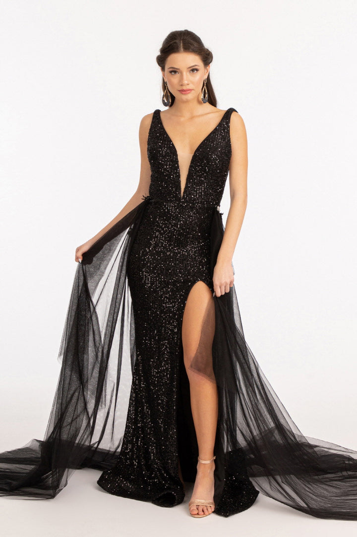 Sleeveless Sequin Overskirt Gown by Elizabeth K GL3057